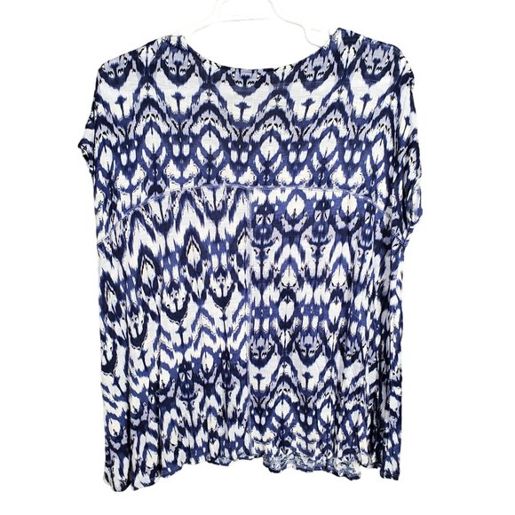 Cynthia Rowley Sz 2X Shirt Rayon Knit Cap Sleeve Pullover A-line Hem V-neck Blue - Picture 3 of 9